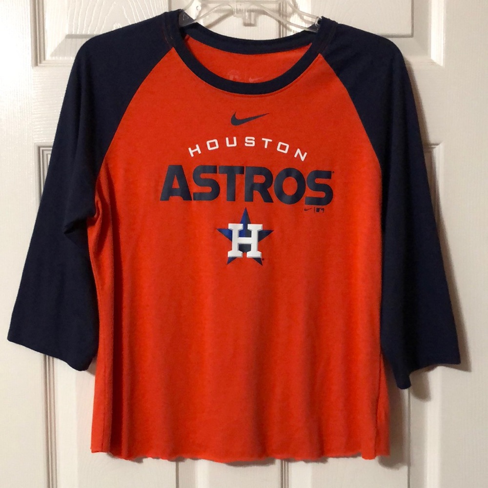 Nike Size Large Houston Astros MLB Genuine Merchandise Orange/Blue Raglan Tee